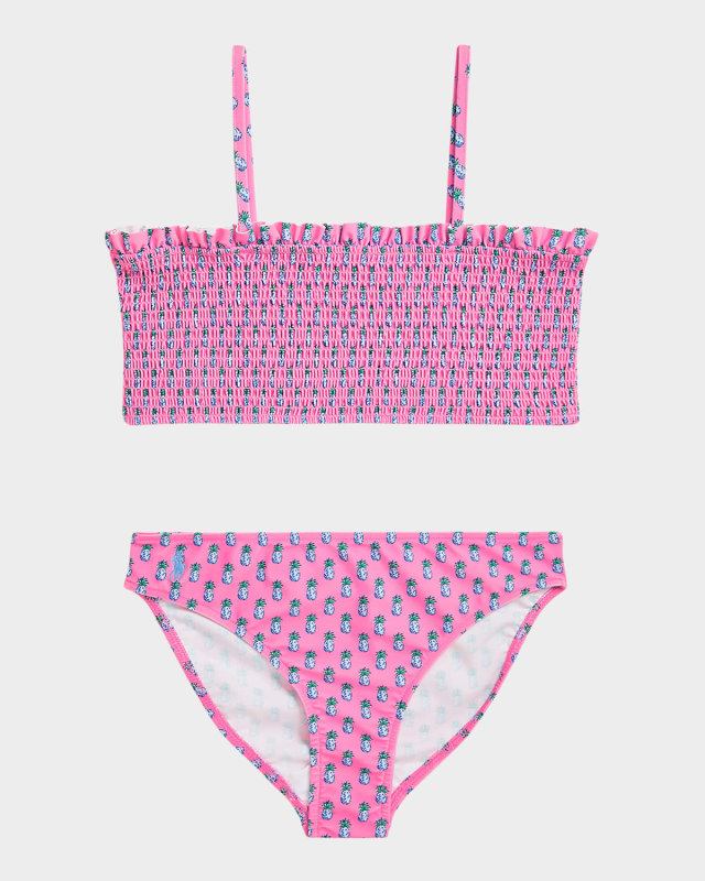 Girl's Pineapple Printed Two-Piece Smocked Swimsuit, Size 7-14